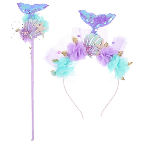 CVUTOVO 1Satz Meerjungfrau Kostümset Haarreif und Feenstab für Cosplay Party Dekoration für Mädchen Langlebiges Zubehör für Meerjungfrauen Feste von CVUTOVO