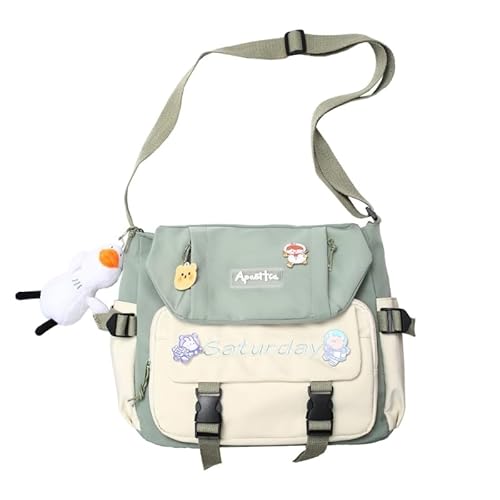 CVZQTE 2024 Neue Messenger Bag Niedliche Schultasche Große Kapazität Crossbody Umhängetasche mit Anhänger Mode Tasche für Mädchen Student, grün von CVZQTE