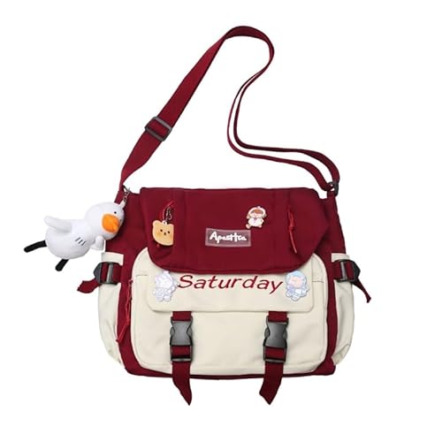 CVZQTE 2024 Neue Messenger Bag Niedliche Schultasche Große Kapazität Crossbody Umhängetasche mit Anhänger Mode Tasche für Mädchen Student, rot von CVZQTE