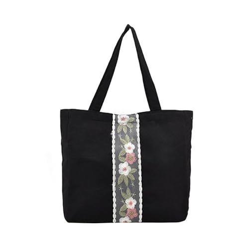 CVZQTE Canvas-Tasche mit bestickten Blumen, Unterarm-Umhängetasche für Damen, große Kapazität, Handtasche, Geldbörse für Reisen und Freizeit von CVZQTE