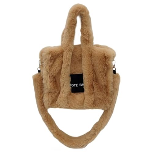 CVZQTE Damen-Handtasche mit Tragegriff oben, Plüsch, Kuriertasche, für Herbst und Winter, große Kapazität, Crossbody-Tasche, camel von CVZQTE