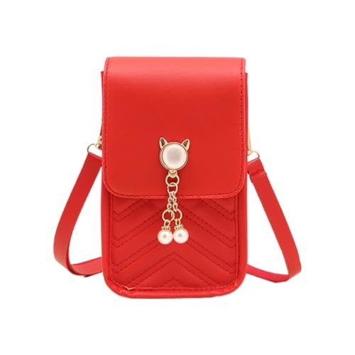 CVZQTE Damen Perlen Geldbörse Süße Schultertasche PU Leder Freizeittasche Vertikale Umhängetasche Sommer Handytasche Messenger Bag von CVZQTE