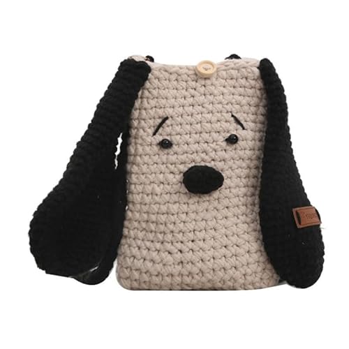 CVZQTE Damen-Umhängetasche, gestrickt, für Mädchen, Geldbörse, Münzbörse, handgefertigt, gehäkelt, Umhängetasche, Cartoon-Dating-Tasche, beige von CVZQTE