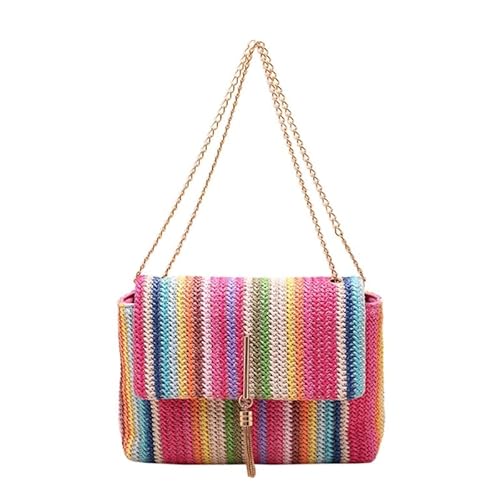 CVZQTE Damen Umhängetasche, modisch, Regenbogen-gestreift, Umhängetasche, lässige Tasche, Kettenriemen, Überschlagtasche, Handtasche, Umhängetasche von CVZQTE