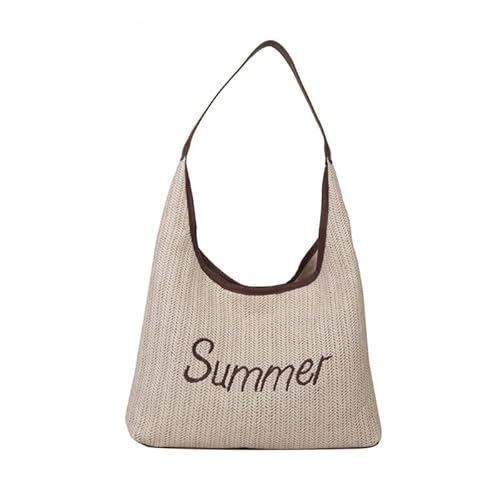 CVZQTE Damen Umhängetasche aus Stroh, handgewebte Handtasche, große Kapazität, Einkaufstasche, modische Sommer-Strandtasche, Damen-Urlaubstasche von CVZQTE