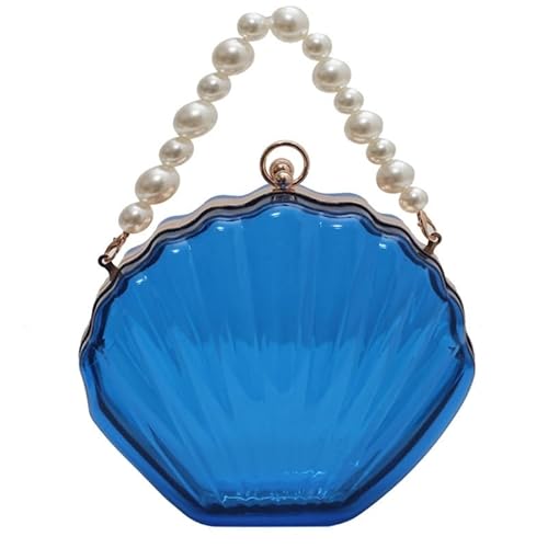 CVZQTE Damen-Umhängetasche mit Perlen, modische Muschelform, Handtasche, Geldbörse, transparent, Umhängetasche, Messenger-Tasche für Party, Abschlussball, blau von CVZQTE
