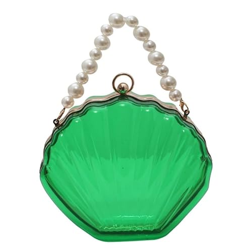 CVZQTE Damen-Umhängetasche mit Perlen, modische Muschelform, Handtasche, Geldbörse, transparent, Umhängetasche, Messenger-Tasche für Party, Abschlussball, grün von CVZQTE