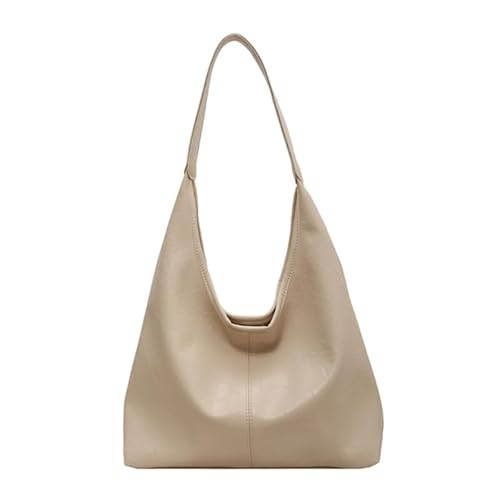 CVZQTE Einfarbige Achseltasche, großes Fassungsvermögen, PU-Leder, Schultertasche für Mädchen und Frauen, trendige Handtasche, vielseitige Unterarmtasche, beige von CVZQTE