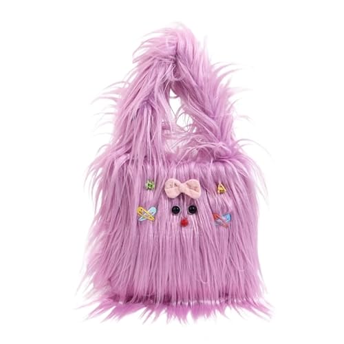 CVZQTE Einfarbige Plüsch-Tragetasche, Handy-Tasche für Mädchen und Damen, großes Fassungsvermögen, vielseitige Handtasche, trendige Tasche, Einkaufstasche, rosa / purpur von CVZQTE