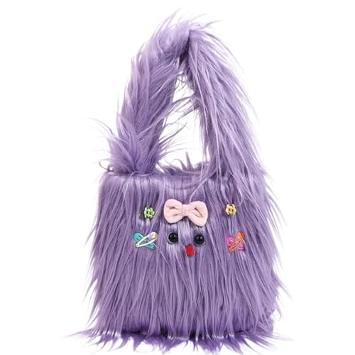 CVZQTE Einfarbige Plüsch-Tragetasche, Handy-Tasche für Mädchen und Damen, großes Fassungsvermögen, vielseitige Handtasche, trendige Tasche, Einkaufstasche, violett von CVZQTE
