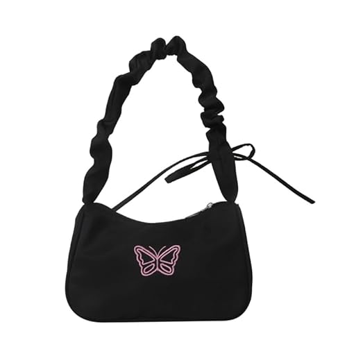 CVZQTE Elegante Damen-Unterarmtasche, modische Plissee-Schultertaschen, strapazierfähiges Nylon, Handtasche für Damen, Schwarz , Without pendant von CVZQTE