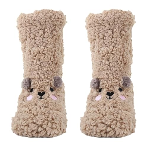 CVZQTE Fuzzy-Socken für Damen, Cartoon-Crew-Socken, weiche Haussocken, gemütlich, warm, für Zuhause, Schlafen, Winter, warme Bootie-Socken, Geschenke, braun, Einheitsgröße von CVZQTE