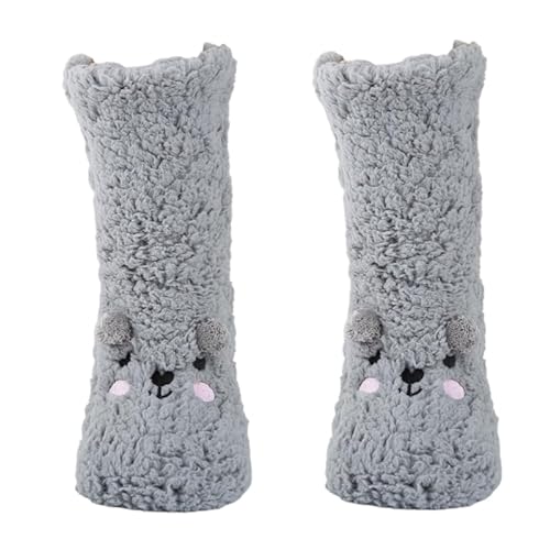 CVZQTE Fuzzy-Socken für Damen, Cartoon-Crew-Socken, weiche Haussocken, gemütlich, warm, für Zuhause, Schlafen, Winter, warme Bootie-Socken, Geschenke, grau, Einheitsgröße von CVZQTE