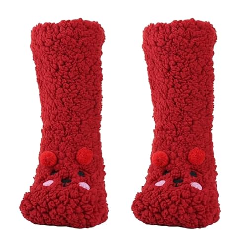 CVZQTE Fuzzy-Socken für Damen, Cartoon-Crew-Socken, weiche Haussocken, gemütlich, warm, für Zuhause, Schlafen, Winter, warme Bootie-Socken, Geschenke, rot, Einheitsgröße von CVZQTE