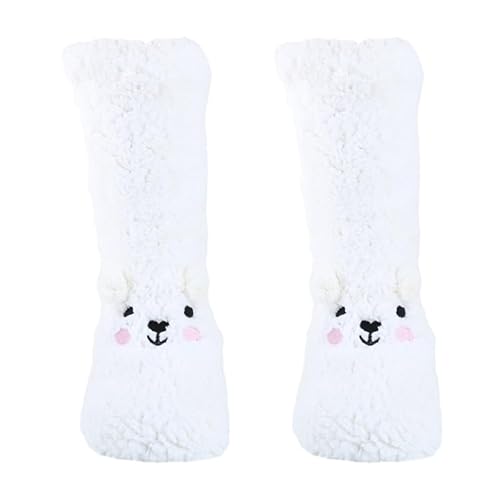 CVZQTE Fuzzy-Socken für Damen, Cartoon-Crew-Socken, weiche Haussocken, gemütlich, warm, für Zuhause, Schlafen, Winter, warme Bootie-Socken, Geschenke, weiß, Einheitsgröße von CVZQTE