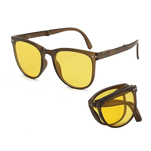 CVZQTE Gefaltete Sonnenbrille Faltbare Brille Leichte tragbare Sonnenbrille Kleiner Rahmen Runde Retro-Outdoor-Brille UV400 von CVZQTE