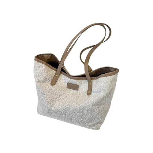 CVZQTE Große Kapazität, trendige Umhängetasche für Mädchen, Damen, vielseitige Handtasche, Einkaufstasche, Winter, Plüschtasche, beige von CVZQTE