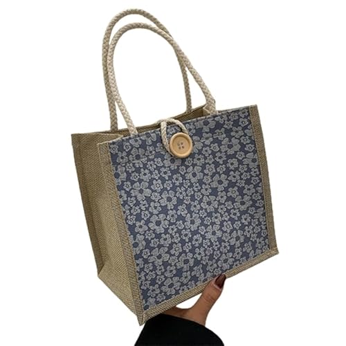 CVZQTE Jutebeutel, Jute-Geschenktasche mit Griff, Strandtasche, Handtasche, wiederverwendbare Einkaufstasche, blau von CVZQTE