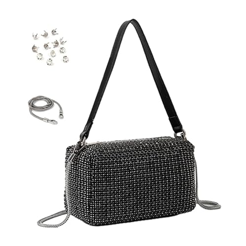 CVZQTE Modische Abend-Handtasche für Damen, glitzernde Umhängetasche, passend zu Schultertasche, Kuriertasche, Strassstein, Party-Geldbörsen, Schwarz Standard von CVZQTE