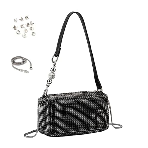 CVZQTE Modische Abend-Handtasche für Damen, glitzernde Umhängetasche, passend zu Schultertasche, Kuriertasche, Strassstein, Party-Geldbörsen, Schwarze drei Perlen von CVZQTE