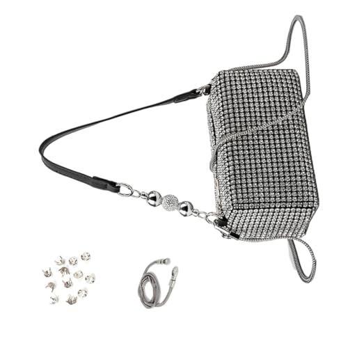 CVZQTE Modische Abend-Handtasche für Damen, glitzernde Umhängetasche, passend zu Schultertasche, Kuriertasche, Strassstein, Party-Geldbörsen, Silberne drei Perlen von CVZQTE