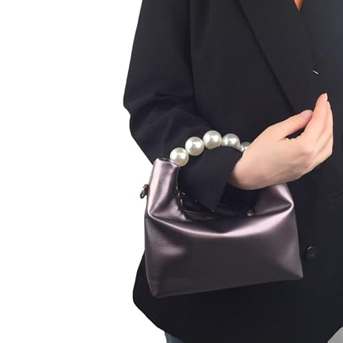 CVZQTE Modische Abendtasche aus PU-Leder mit abnehmbarer Kette und Perlen-Griff oben, Umhängetasche für formelle Partys von CVZQTE