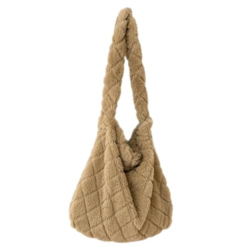 CVZQTE Modische Einkaufstasche, Unterarmtasche für Damen und Mädchen, vielseitige Schultertaschen, Plüsch-Achseltasche, Handtasche, große Kapazität, khaki von CVZQTE