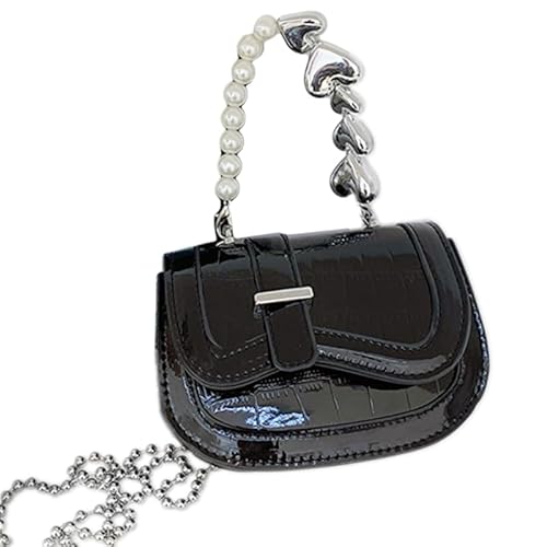 CVZQTE Modische Perlengriff-Kettentasche, Handytasche, PU-Umhängetasche für Damen und Mädchen, Freizeit, trendige Tasche, vielseitige Umhängetasche von CVZQTE