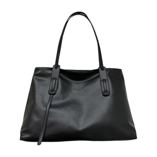 CVZQTE Modische Schultertasche für Mädchen und Damen, vielseitige Handtasche, einfarbig, Einkaufstasche, Herbst, Winter, Ledertasche, Schwarz von CVZQTE