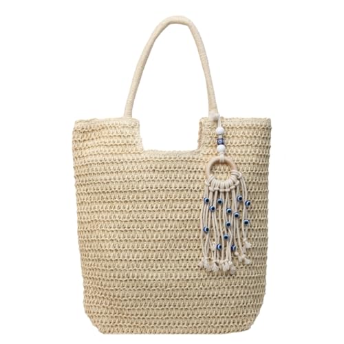 CVZQTE Modische Strandtasche für Damen, große Kapazität, Handtasche, Geldbörse, Sommer, Stroh, Schultertasche, Mädchen, Weben, Urlaubstasche, beige von CVZQTE