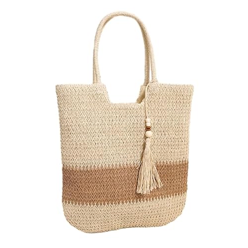 CVZQTE Modische beige und khakifarbene Strohtasche Mädchen große Kapazität Handtasche Sommer Strand Taschen, beige von CVZQTE