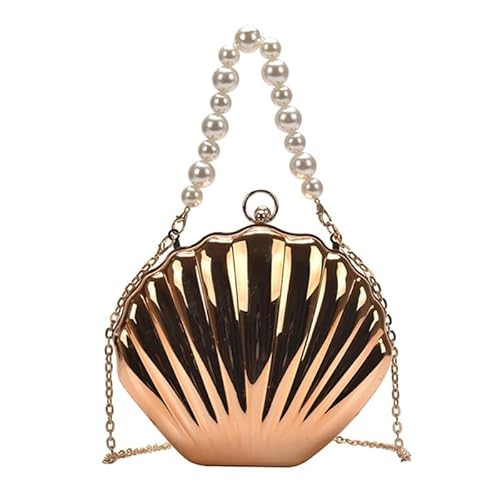 CVZQTE Muscheltasche mit Perlengriff, Clutches für Hochzeit, Party, Damen, Mädchen, Abendtasche mit Kette, Geldbörse, Frauen-Handtasche, gold von CVZQTE