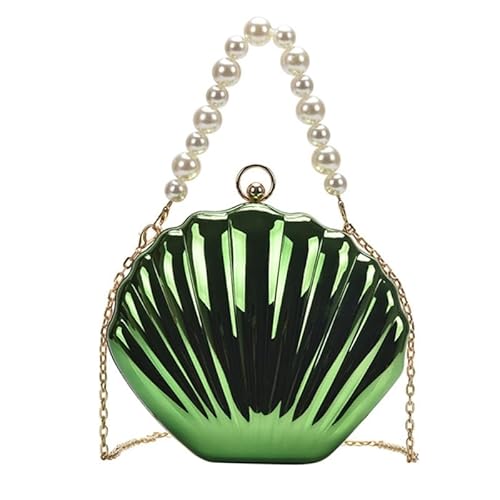 CVZQTE Muscheltasche mit Perlengriff, Clutches für Hochzeit, Party, Damen, Mädchen, Abendtasche mit Kette, Geldbörse, Frauen-Handtasche, grün von CVZQTE