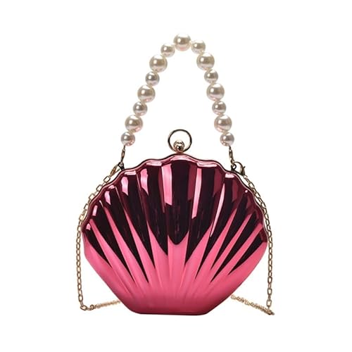 CVZQTE Muscheltasche mit Perlengriff, Clutches für Hochzeit, Party, Damen, Mädchen, Abendtasche mit Kette, Geldbörse, Frauen-Handtasche, hot pink von CVZQTE