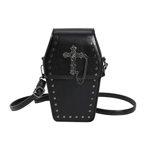 CVZQTE Nietenhandtasche, Umhängetasche, Sargförmige Tasche für Damen, Vielseitige Geldbörse, Trendy Tasche, Halloween Gothic Tasche, Handytasche von CVZQTE