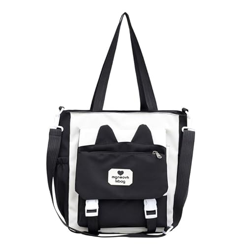 CVZQTE Nylon-Schultasche, große Kapazität, Umhängetasche, modische Taschen für Mädchen, Studenten, Handtasche, Schwarz von CVZQTE