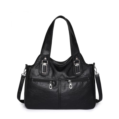 CVZQTE PU Tasche Handtasche Vintage Crossbody Bag Tote Mode Vielseitige Schultertasche für Frauen Mädchen Große Kapazität Spritzwassergeschützte Tasche, Schwarz von CVZQTE