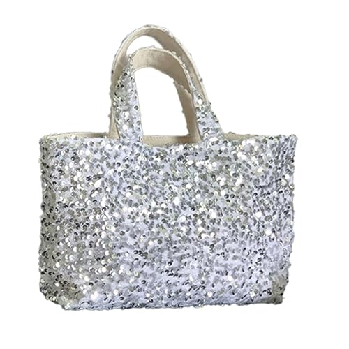 CVZQTE Persönlichkeits-Handtasche mit großem Fassungsvermögen, stilvolle glitzernde Pailletten, Tragetasche für Damen, perfekt für jeden Anlass, beige von CVZQTE