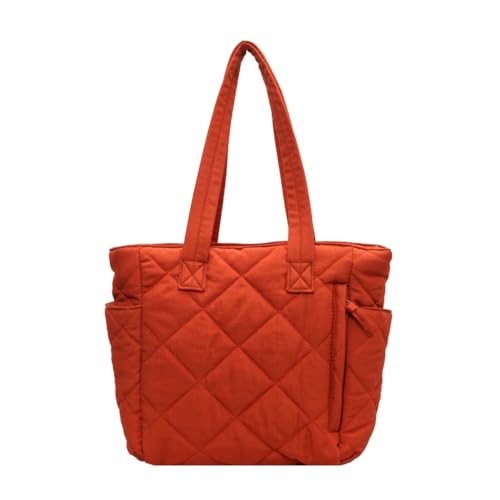 CVZQTE Puffertasche, große Kapazität, Handtasche, Schultertaschen für Mädchen, Damen, gesteppt, Einkaufstasche, einfarbig, Nylon, trendige Tasche, Orange von CVZQTE