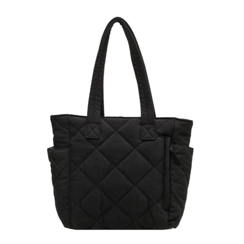 CVZQTE Puffertasche, große Kapazität, Handtasche, Schultertaschen für Mädchen, Damen, gesteppt, Einkaufstasche, einfarbig, Nylon, trendige Tasche, Schwarz von CVZQTE