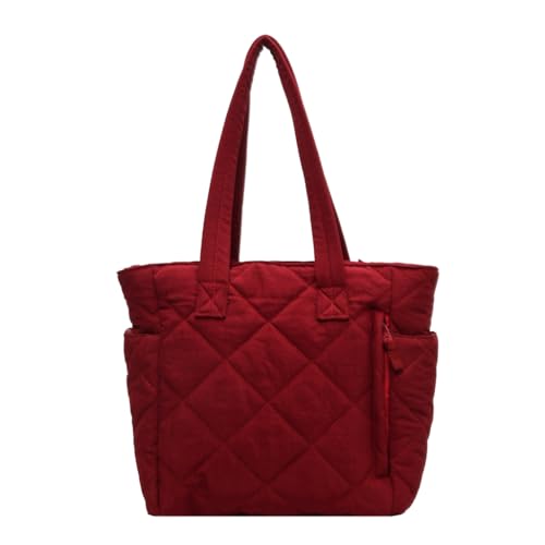 CVZQTE Puffertasche, große Kapazität, Handtasche, Schultertaschen für Mädchen, Damen, gesteppt, Einkaufstasche, einfarbig, Nylon, trendige Tasche, weinrot von CVZQTE