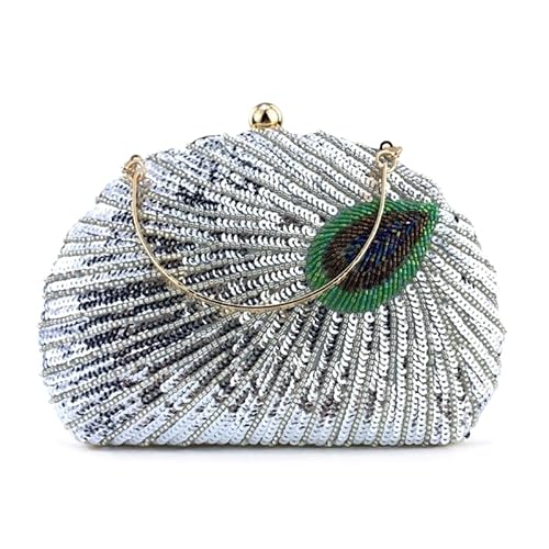 CVZQTE Schulter-Umhängetasche für Damen, formelle Pailletten, Perlen, Pfau, Abendtasche, Damengeldbörse, Hochzeits-Clutch, Cocktail-Handtasche von CVZQTE