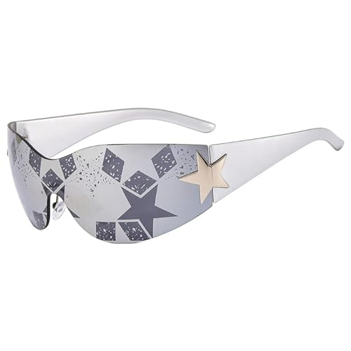 CVZQTE Sonnenbrille mit Stern, einteilig, große Sonnenbrille, UV400-Schutzgläser für Damen und Herren, Unisex, Schutzbrille, Sonnenbrille, Radfahren, Autofahren, Urlaub von CVZQTE