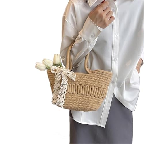 CVZQTE Strohhandtasche für Damen, große Kapazität, Strandtasche, modische Urlaubstasche, Sommer, handgefertigt, gewebte Schultertasche für die tägliche Reise von CVZQTE