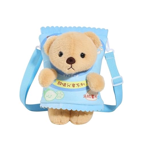 CVZQTE Tragbare Snacks-inspirierte Stoffbär-Geldbörse, niedliche und stilvolle Cartoon-Umhängetasche, Kartoffelchip-Bär, Crossbody-Tasche für Mädchen, blau von CVZQTE