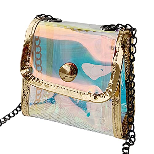 CVZQTE Transparente Handtasche mit Hologramm, Schulter- und Umhängetasche mit Kette, Mini-Clutch, transparente Umhängetasche für Damen und Kinder von CVZQTE