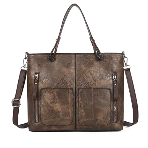 CVZQTE Vintage-Handtasche aus PU-Leder mit Doppeltasche, Umhängetasche für Damen, modische, einfarbige Schultertasche mit Tragegriff oben von CVZQTE