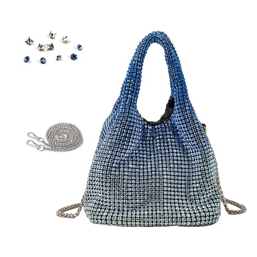 Damen-Handtasche mit Strasssteinen, kleine Clutch, mit glitzernden Kristallen, Schultertasche für Hochzeit, Party, Cataclysmic Blue von CVZQTE