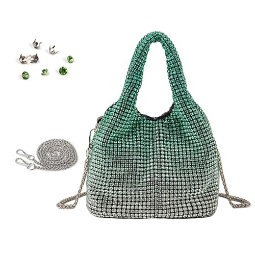 Damen-Handtasche mit Strasssteinen, kleine Clutch, mit glitzernden Kristallen, Schultertasche für Hochzeit, Party, Sudden Change Green von CVZQTE