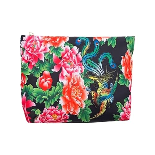 Handtasche mit Vintage-Blumenmuster für Damen, Clutch, Nylon, Tragetasche für Kosmetik, Make-up, Geldbörse, modische quadratische Tasche mit Reißverschluss von CVZQTE